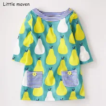 Little maven/Новинка года; Брендовое осеннее детское платье; одежда для маленьких девочек; Хлопковые Платья с карманами и фруктовым принтом для девочек; S0403
