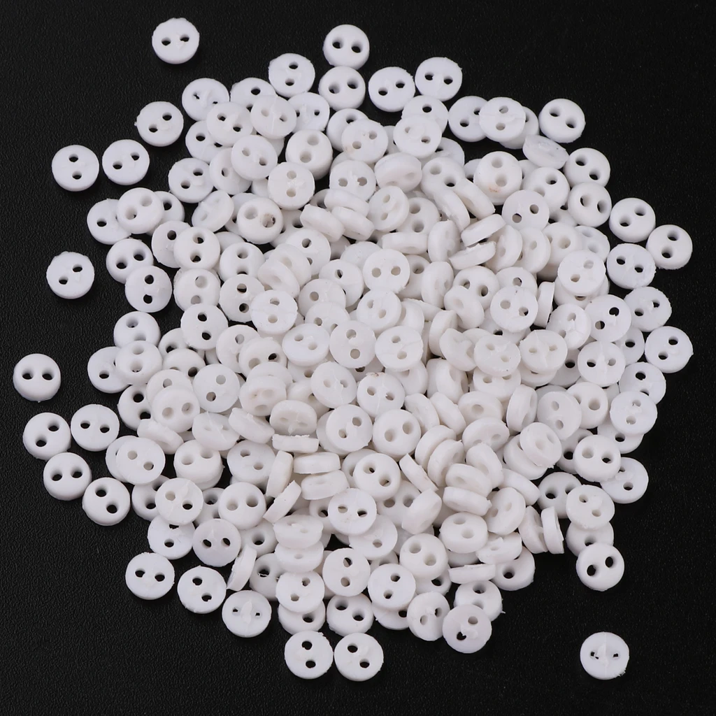 Mini Figures Dolls DIY Clothing Sewing Crafts Accessories 300 Pieces 4mm 2 Holes Resin Round Buttons White