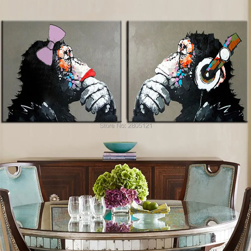 Ручная роспись черная белая серая стена животное масляная живопись смешные