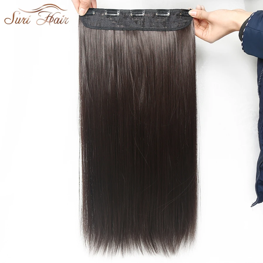 Сури волосы прямые синтетические волосы на заколках для наращивания женские волосы штук 5 клипов 24 дюйма 6 цветов