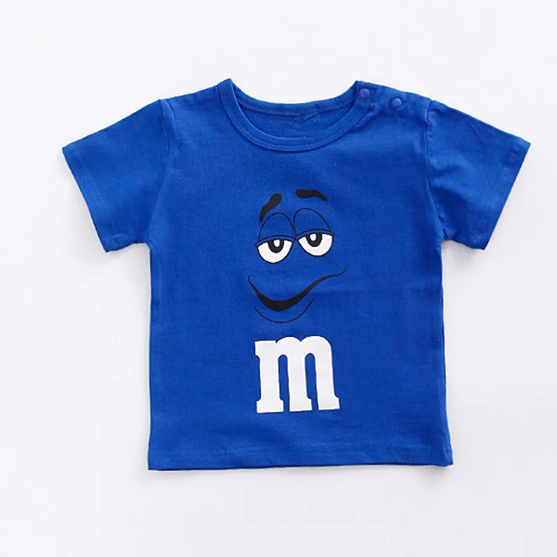 Детская летняя рубашка футболка с короткими рукавами Топы для мальчиков и девочек с героями мультфильма M& M, модная детская футболка для 9 months to 3 years Old - Цвет: Синий