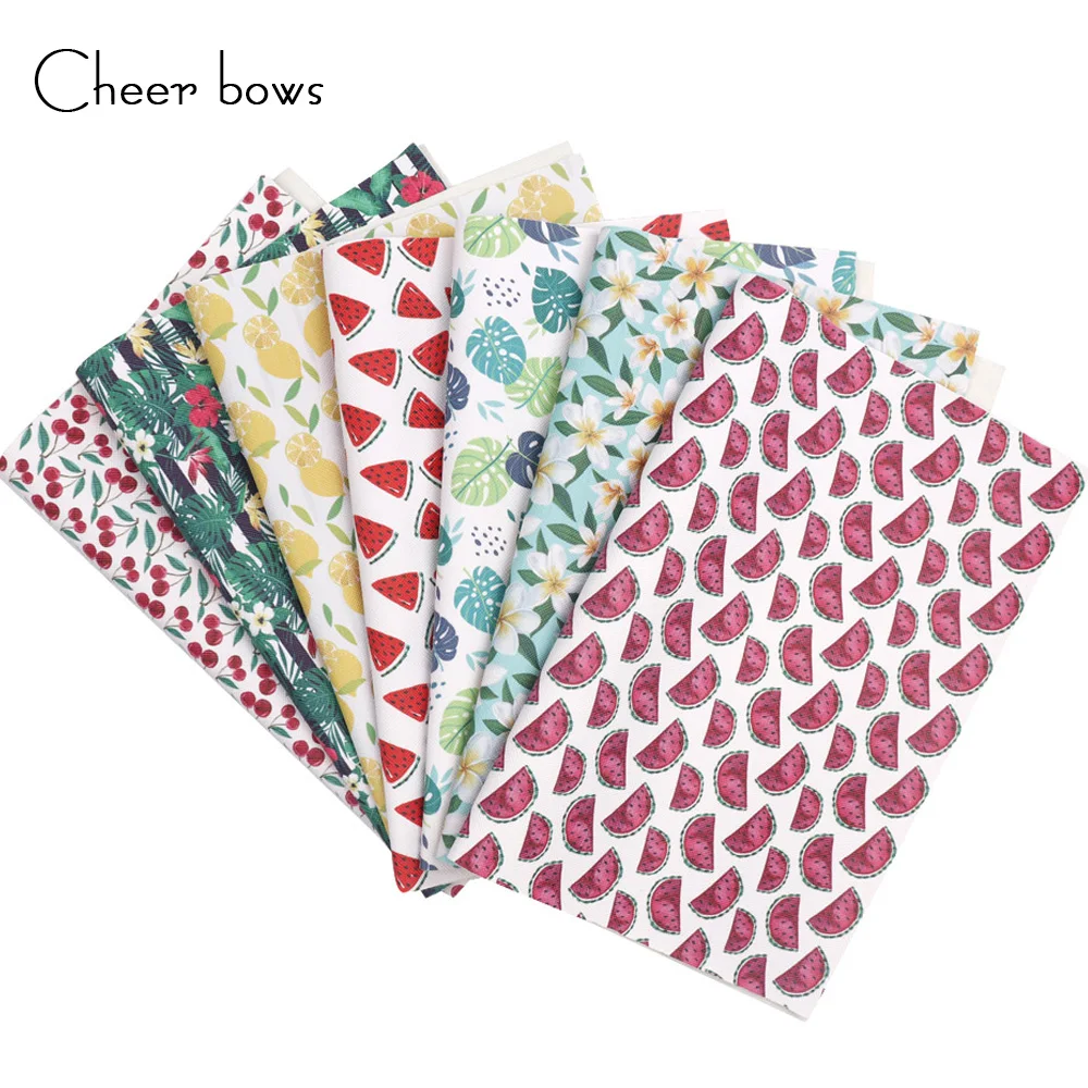 

Cheer bows 22*30cm Synthetic Leather Artificial Faux Leather Fabric Sheet Cherry Watermelon Fruit Printed For DIY Bow Materials