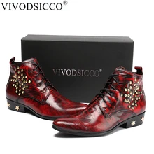 VIVODSICCO ручной работы из натуральной кожи с заклепками в стиле панк военные мужские кожаные Western Union ковбойские сапоги мотоциклетные ботинки в стиле рок