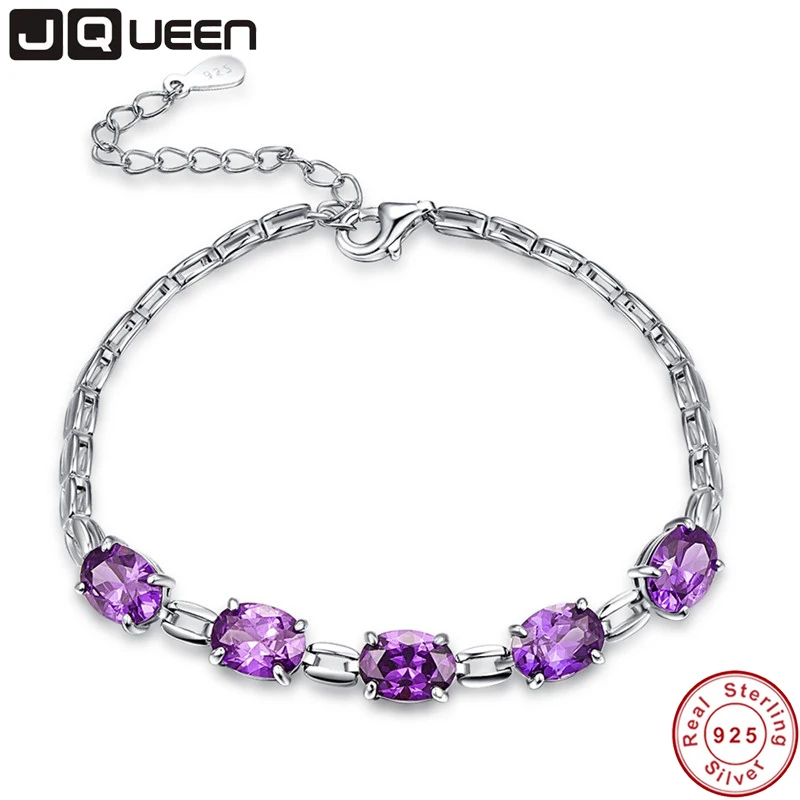 JQUEEN 7 01g Серебряный браслет овальным вырезом Фиолетовый аметист s925 браслеты с