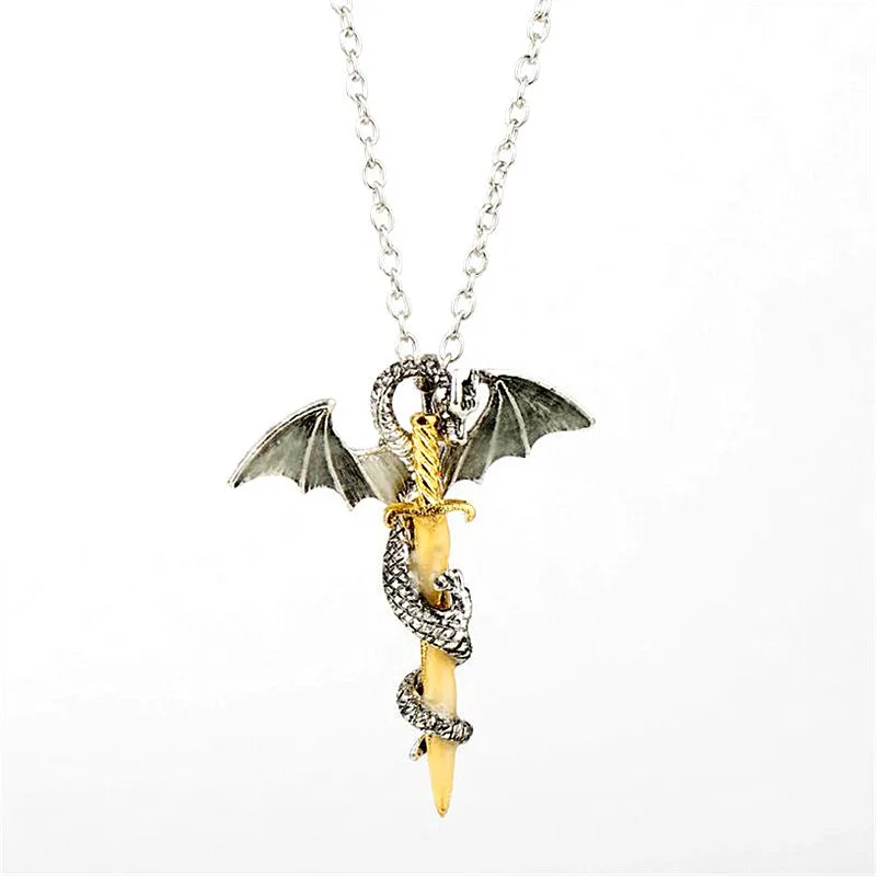 Светящиеся украшения Дракон ожерелье с кулоном в виде меча игра трона шеи Кружева светится в темноте аниме ожерелье для мужчин рождественские подарки