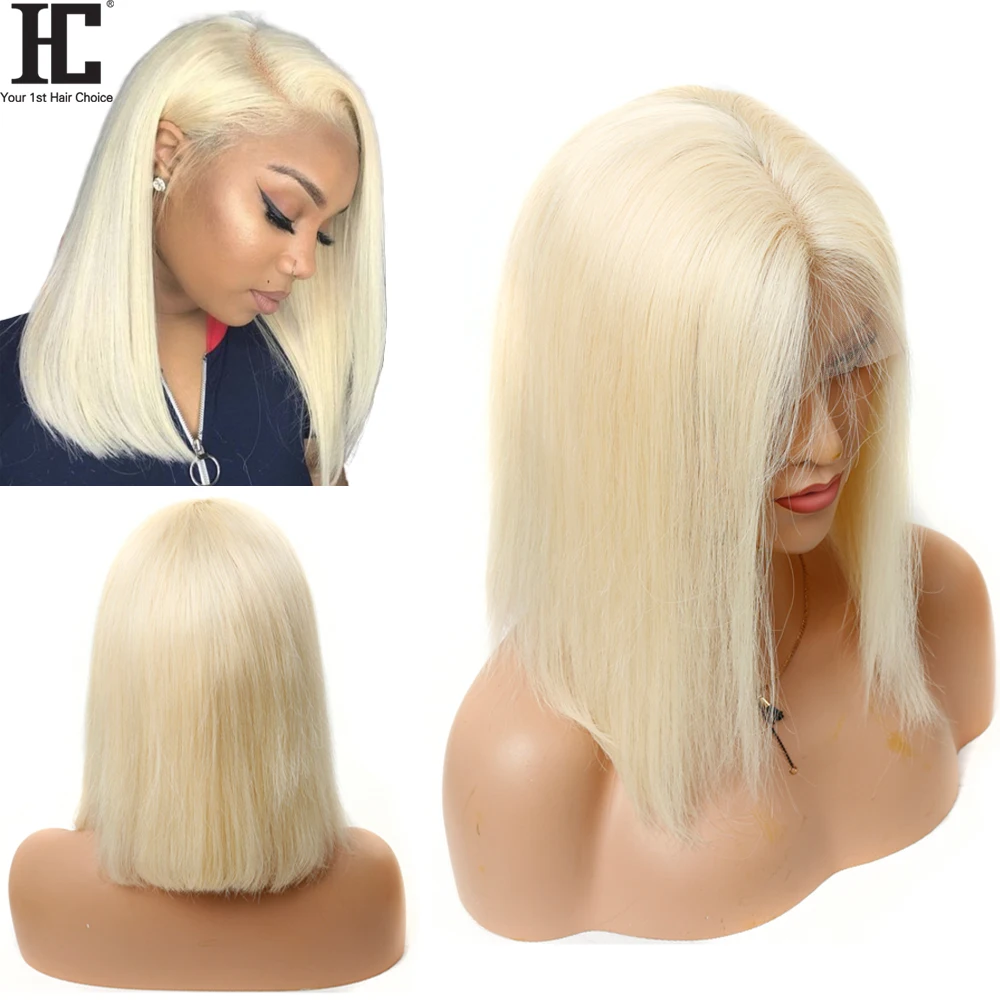 

HC Lace Front Wigs 613 Blonde Short Bob Wig Straight Lace Wig Brazilian Remy Pre Plucked Human Hair Wigs 150% Natural Hairline