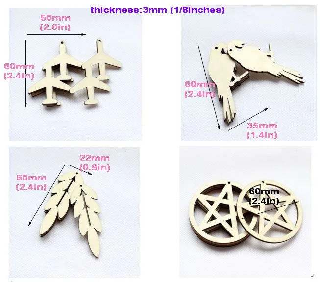 (16 шт./лот) 60 мм натуральные деревянные серьги самолеты листья звезда круг серьги вечерние украшения из дерева в деревенском стиле бирки 2,4
