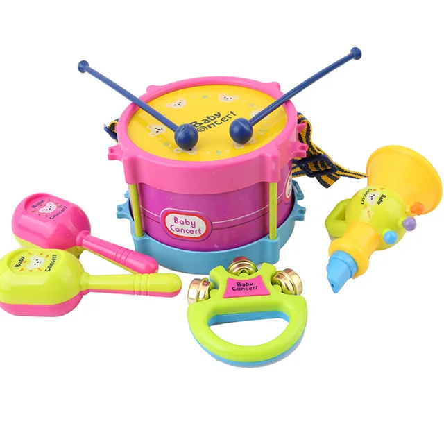 5pcs Educational Baby Kids Roll Drum Musical Instruments Band Kit
