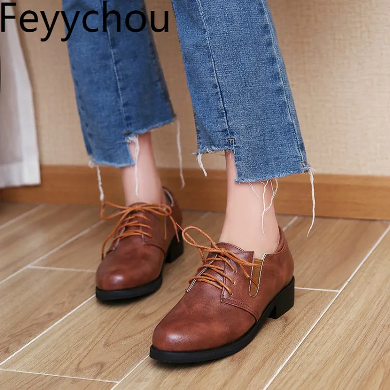 

Women Pumps Med Heels Shoes Spring Autumn Round Toe Lace Up 2018 Sexy New Fashion Casual Party Wedding Black Brown Size 34-48