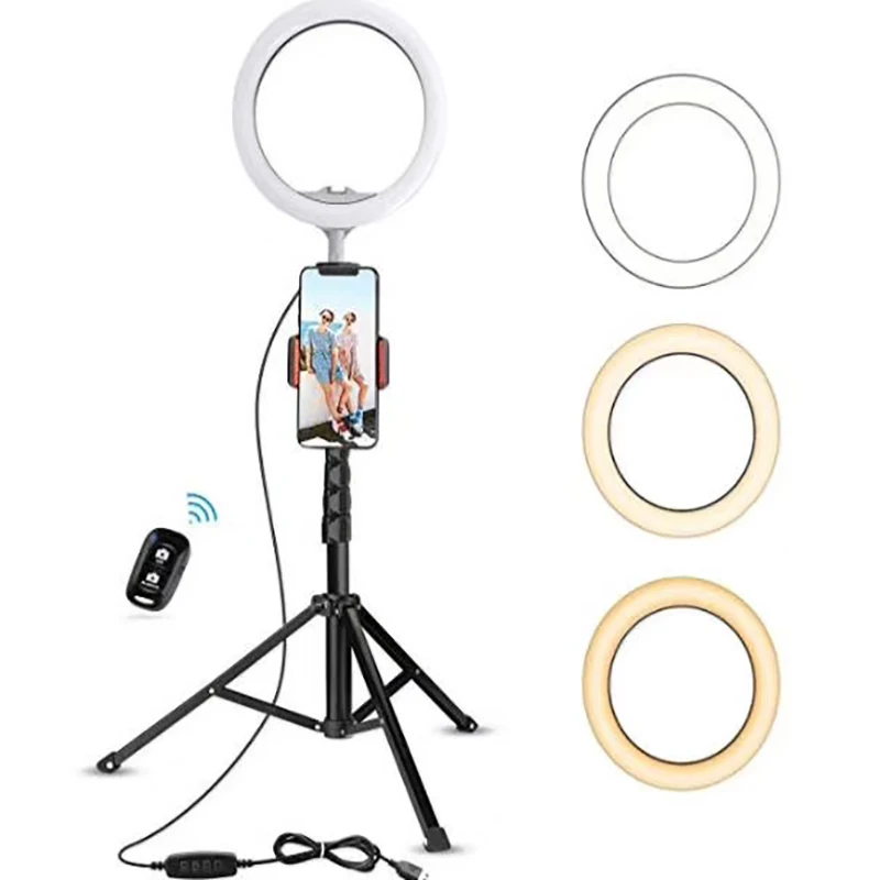 

BePotofone Photo Studio Phone Video mini desktop table LED Ring Light 5500K 50cm height Photography Dimmable Makeup Ring Lamp
