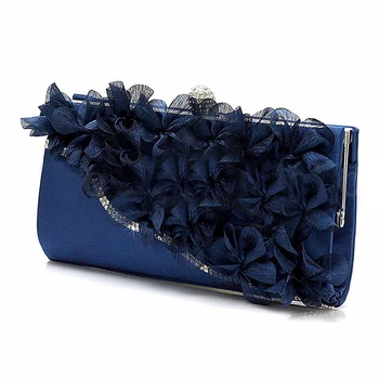 

ABDB Lady Satin Clutch Bag Flower Evening Party Wedding Purse Chain Shoulder Handbag
