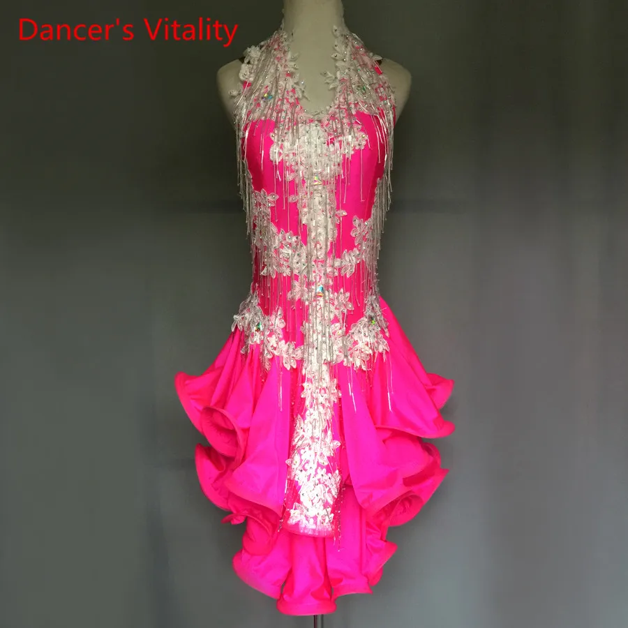 

Professional Latin Dance Dress Senior Embroidery Women Dancing Performance Dresses Adult Kids Latin Dancing Competition Clothes