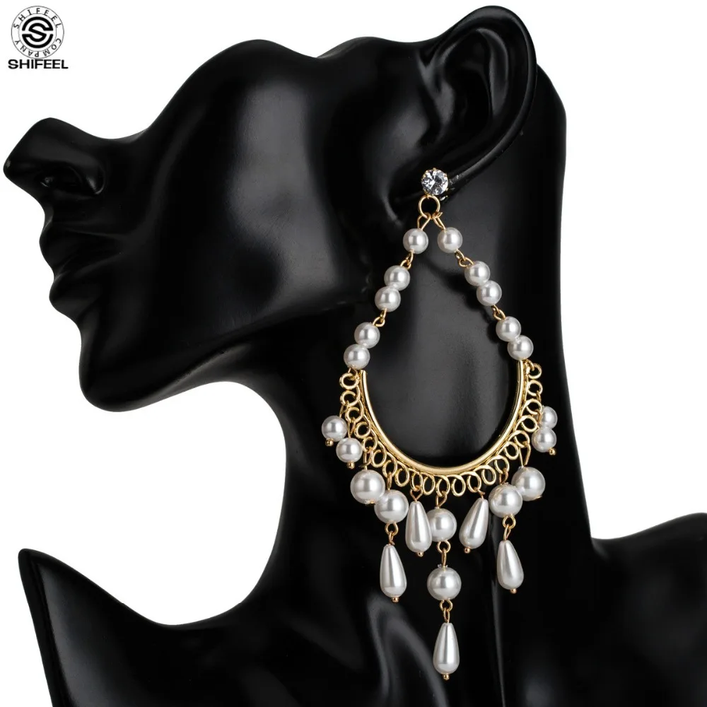 

SHIFEEL New Fashion Europe America Retro Court style Pearl Hollow Circle Drop Earrings Water drop Personality Hyperbole Pendient