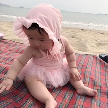 Младенческая Новорожденный Ребенок Купальники Пляжная Одежда Крыла Ангела Вернуться Ползунки Оборками Cap Туту Сетки Баски Купальник Купальный Костюм 2 шт