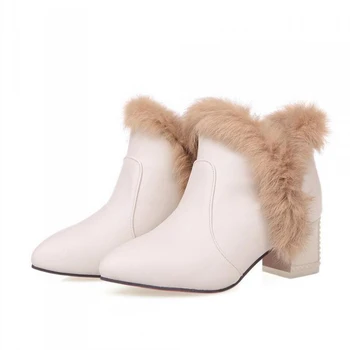 

Nice Winter Winter Boots Fur Rabbit Fur Ankle Boots For Women High Heels Pointed Large Size Shoes Woman 21-62 Women Boots Z285