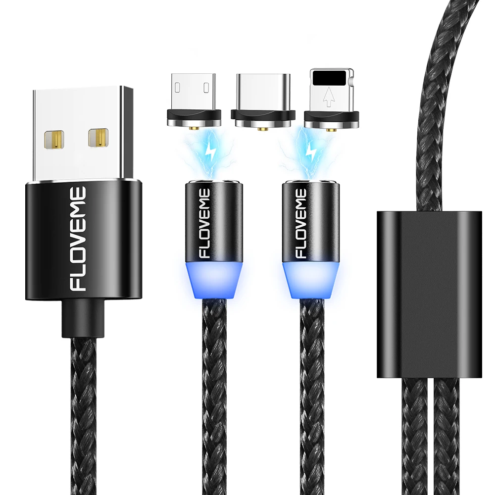 

FLOVEME USB Cable 2 In 1 Magnetic Cable Fast Charging Magnetic Charger Micro USB C Lightnin For One Plus 6 5t For iPhone X XS