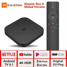 Global Xiaomi mi Box S 4K tv Box Cortex-A53 четырехъядерный 64 бит Mali-450 1000Mbp Android mi Box 2,4G/5,8G WiFi Google Cast mi Box S