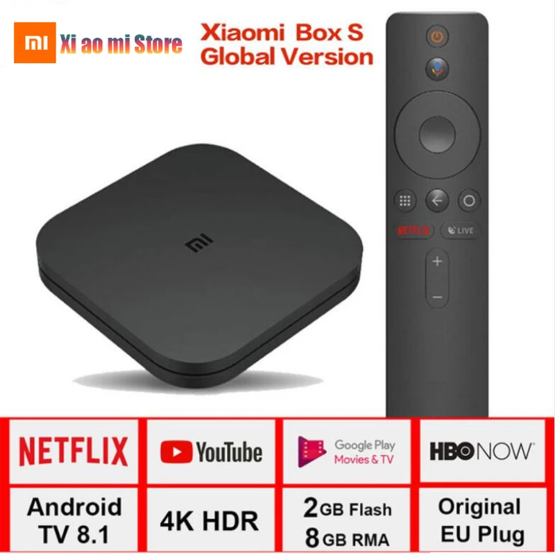 Глобальный Xiaomi Mi Box S 4K TV Cortex A53 Quad Core 64 бит Mali 450 1000Mbp Android 2 4 г/5 8G Wi Fi Google Cast