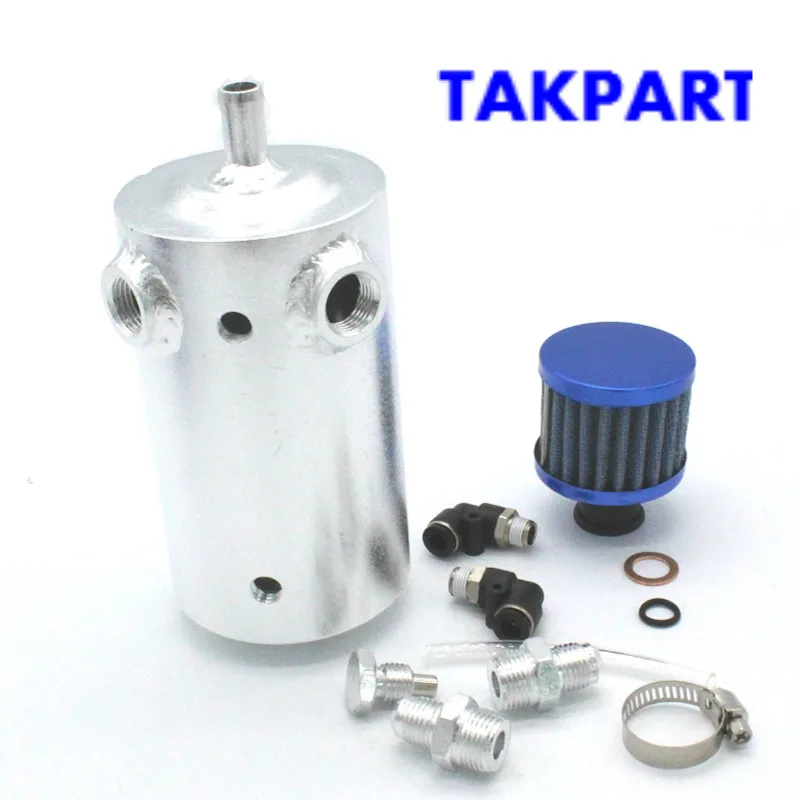 TAKPART 0.5L Oil Catch Tank Can Reservoir Breather 500ml Filter Alloy Car Racing Engine