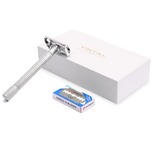 Безопасная бритва с двойными краями для мужчин, латунные хромированные бритвы с длинной ручкой, складной бритвенный дорожный набор, Классическая Безопасная бритва