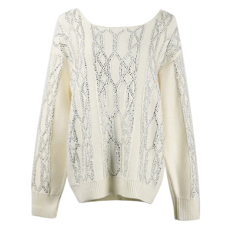 

GRUIICEEN 2019 new spring luxury beaded women sweater jumper O neck office lady loose thick sweater pullovers GY2018622