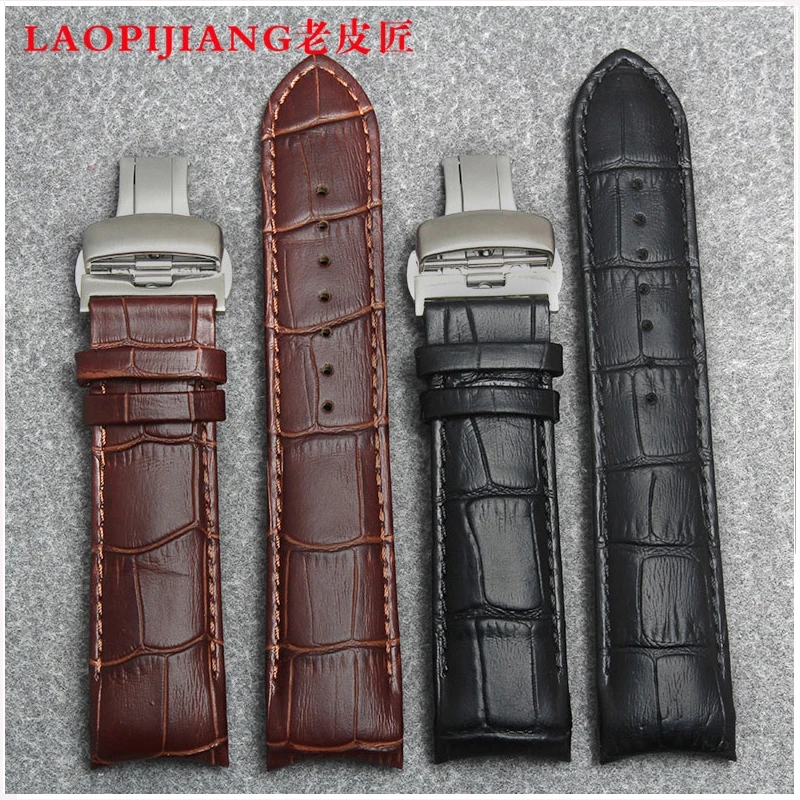 23mm Buckle 20mm T035617A High Quality Silver Butterfly Buckle T035439 Black Genuine Leather curved end Watchband