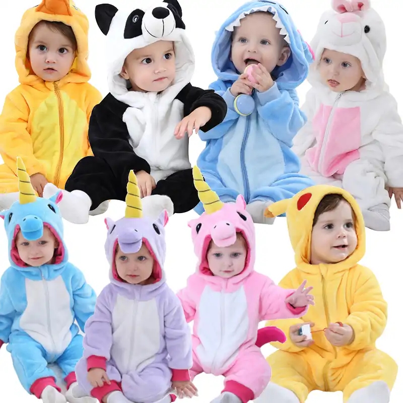 Barboteuses Bébé Pour Garçons Filles Dessin Animé Flanelle Pyjamas Kigurumi Lapin Licorne Animal Nouveau Né Barboteuses Point Bambin Bébé Ensembles