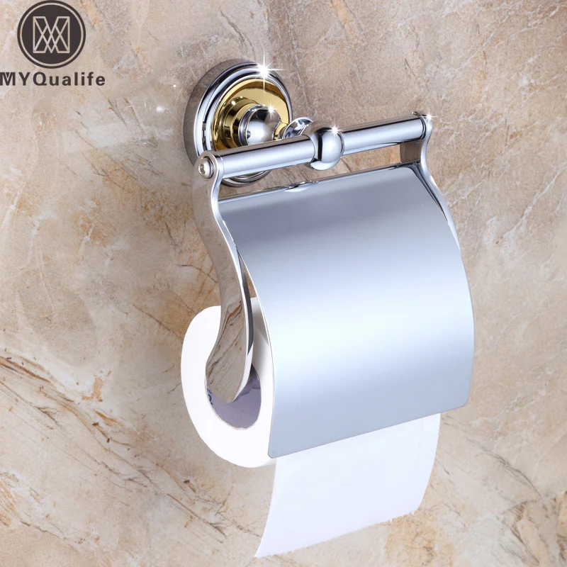 Classic Chrome Brass Wall Mounted Bathroom Toilet Paper Holder Roll Tissue Shelf 