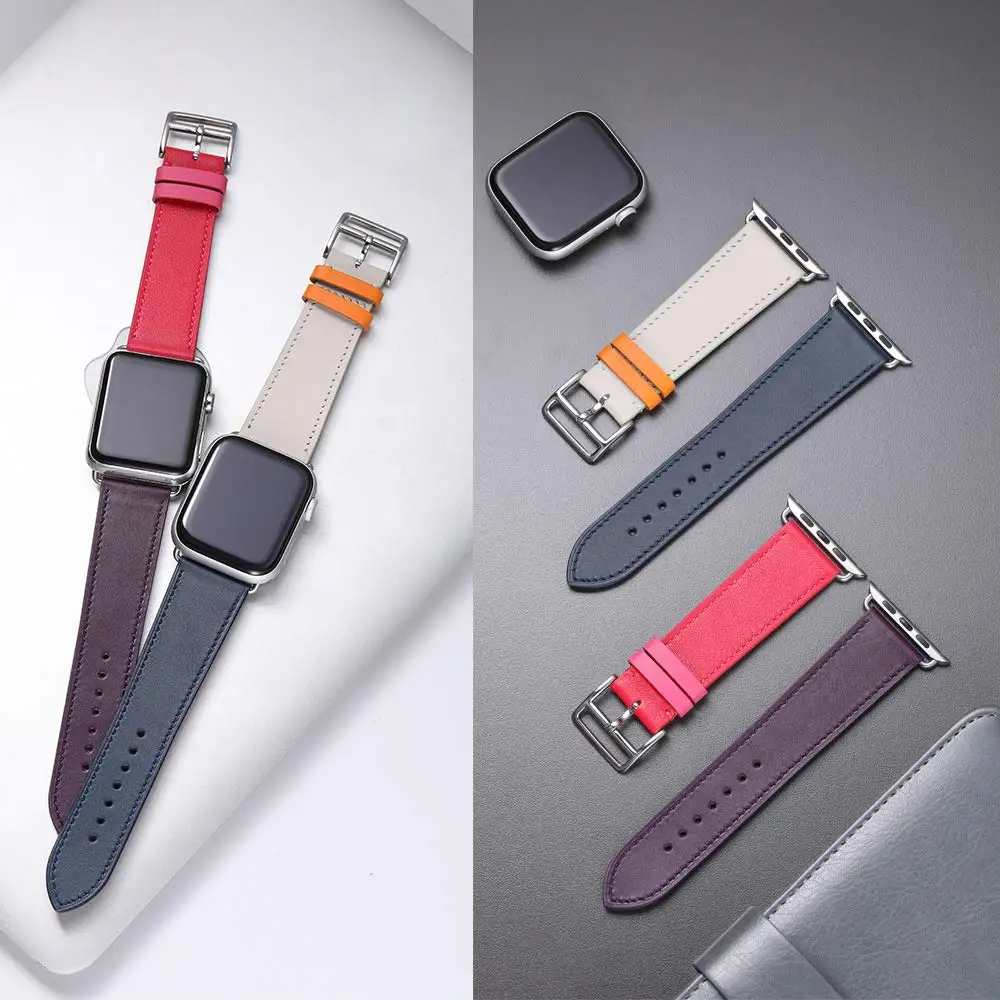Одноместный кожаный ремешок для Apple Watch band 4 5 44/40 мм Мужские/Женские часы