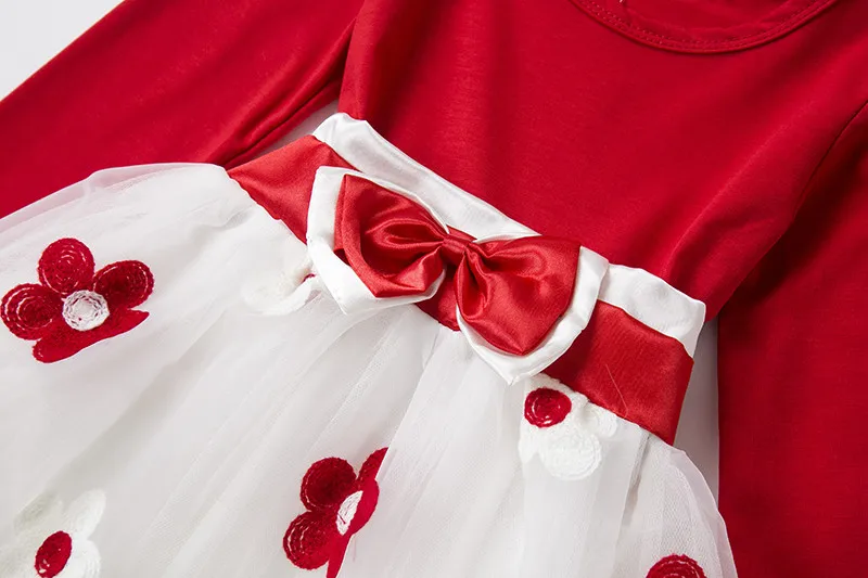 Осенне-зимняя эксклюзивная одежда для маленьких девочек красная одежда с цветами для маленьких девочек 1 год, подарок на день рождения, одежда для детской вечеринки