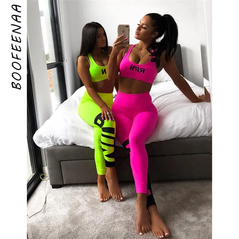 

BOOFEENAA Letter Neon Bodycon Two Piece Set Summer 2piece Leggings Crop Top and Pant Suits for Women Clothes Tracksuit C87-AF04