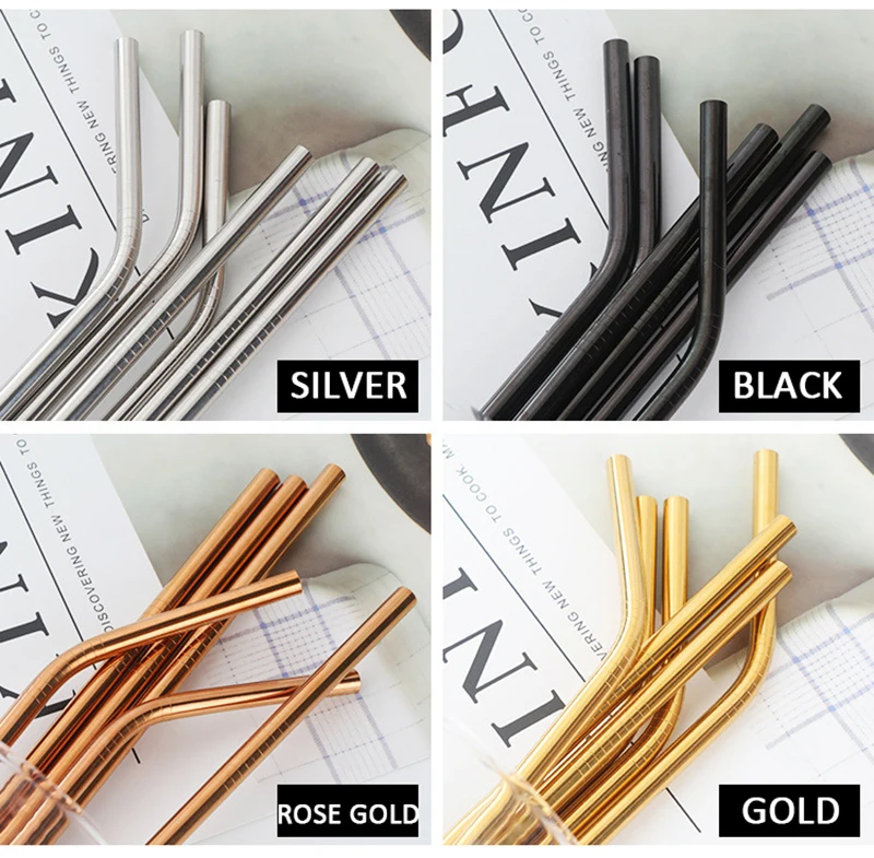 LIYIMENG 4Pcs Reusable Drinking Straw High Quality 304 Stainless Steel Metal Straw with Cleaner Brush For Mugs 20 30oz B1