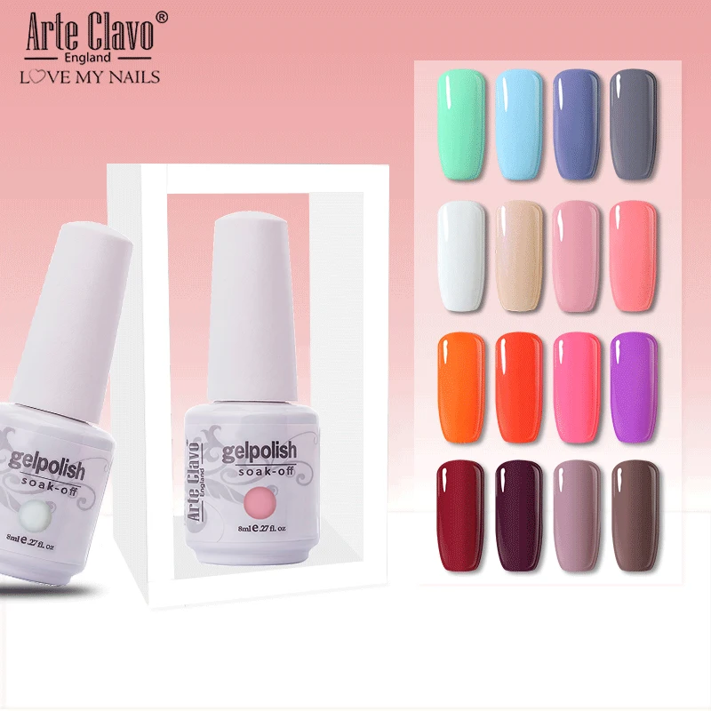 

Arte Clavo UV Gel Nails Polish 8ml Set For Manicure Semi Permanent Soak Off Nails Art White Color Gel Polish Top Gel Varnishs