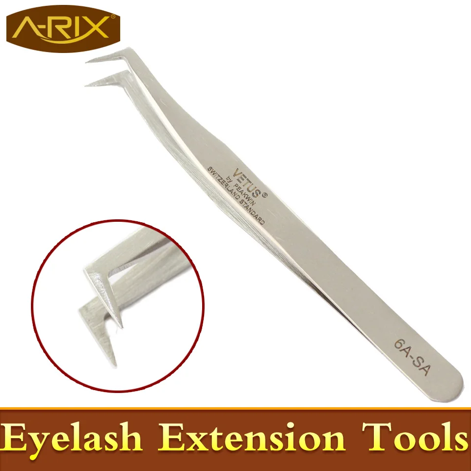

2pcs/lot Stainless Steel Vetus Tweezers 6A-SA for eyebrow extension Swiss Quality Anti Magnetic Professional Makeup Tools