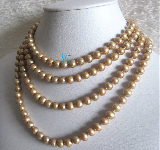 

ddh002044 64" 6-8mm Champagne Freshwater Pearl Necklace Strand Dyed Color