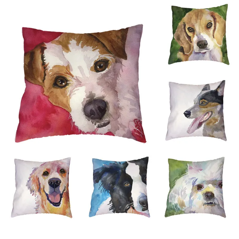 

Oil Painting Style Cushion Cover Polyester Peach Skin Cute Shih Tzu Dog Naughty Shepherd Pharaoh Hound Simple Pillow Decoration