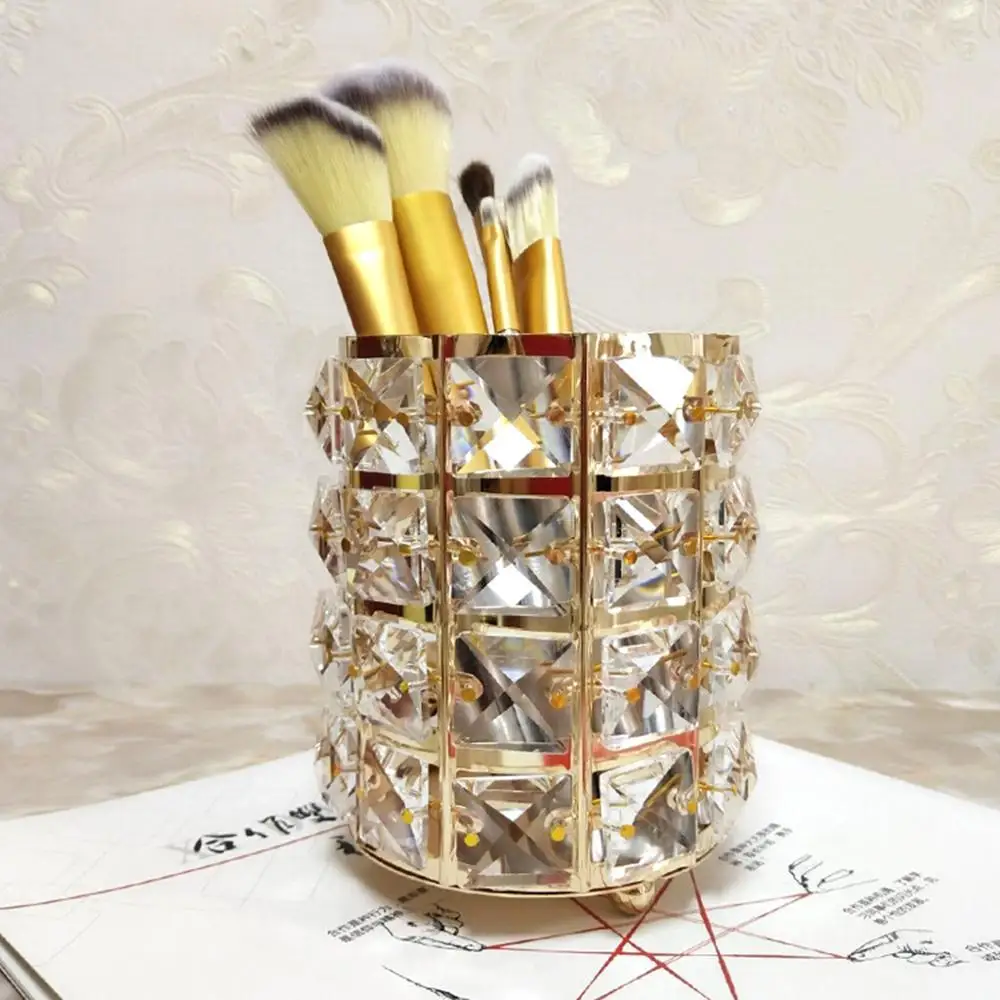 

Gorgeous Artificial Crystal Metal Pencil Pen Holder Makeup Brush Storage Organizer Stationery Container Desk Decor Gifts