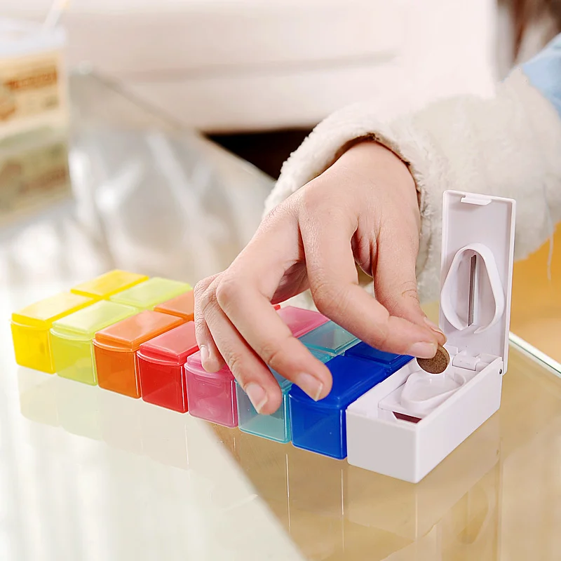 

Portable 7 Slots Pill Tablet Cutter Splitter Divide dispensing pill case Medicine Holder Organizer storage box