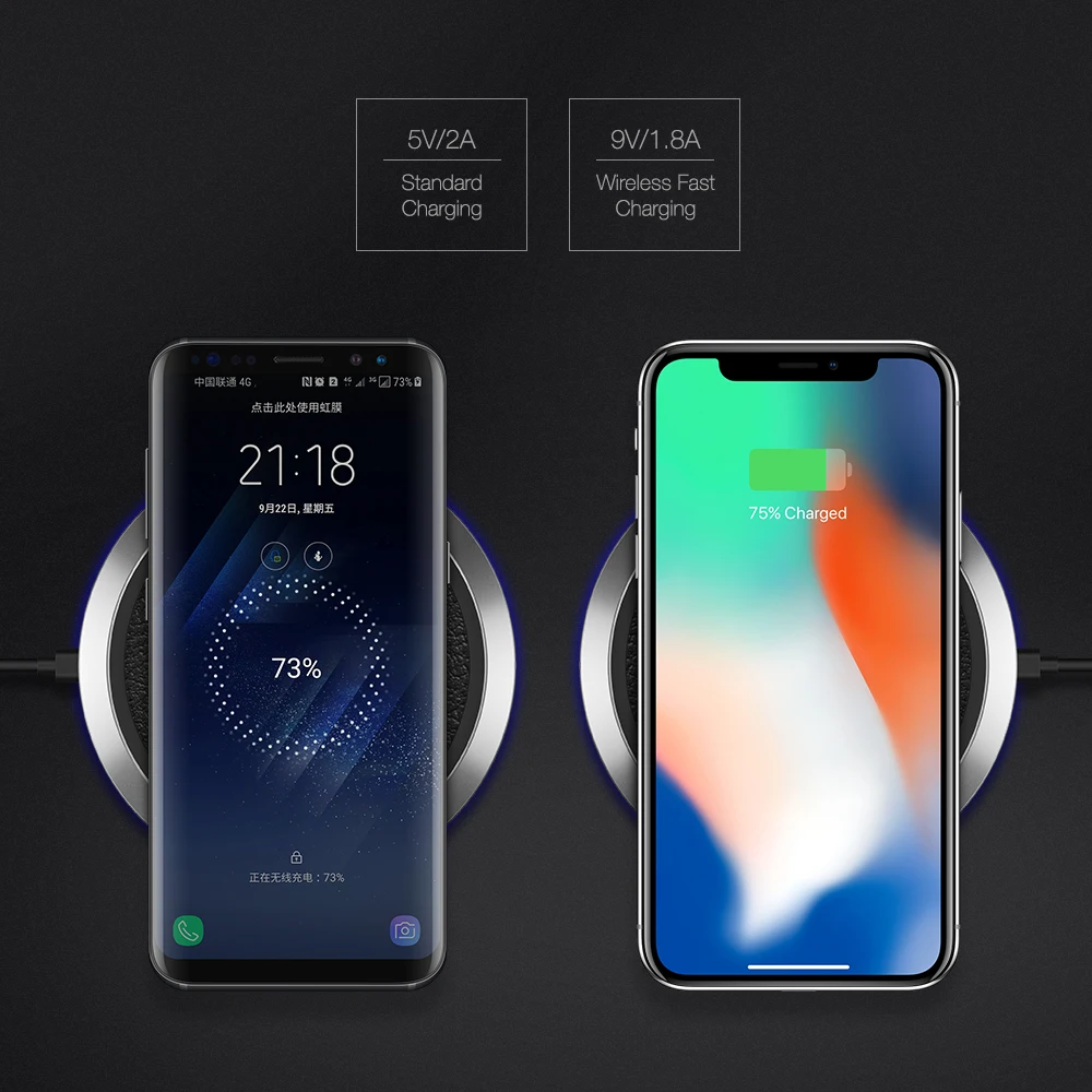 [Qi Wireless Charger 10W] , FLOVEME Wireless Charger LED Charging Pad For Samsung Galaxy S8 S7 S8 Plus Note 8 For iPhone X 10 8 