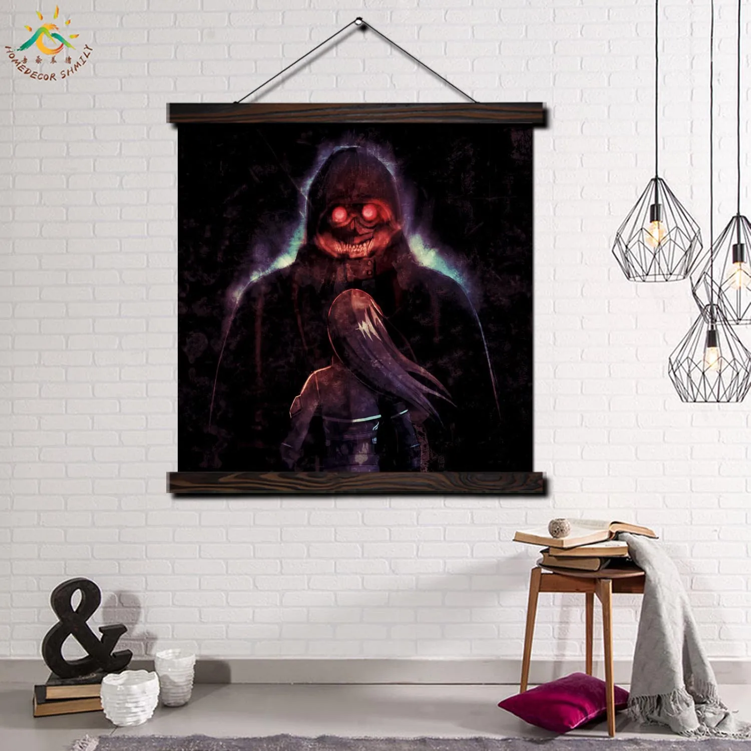Brave Gril and Monster Modern Wall Art Print Pop Picture And Poster Solid Wood Hanging Scroll Canvas Painting Home Decor | Дом и сад