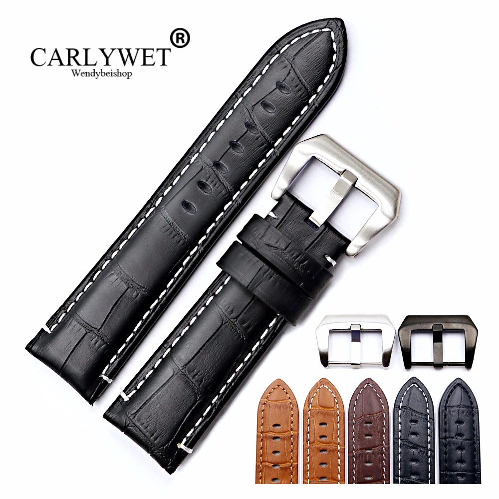 CARLYWET 22 24mm Wholesale Real Leather Watchbands Handmade Thick