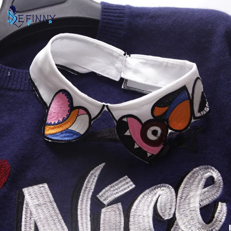 

Cartoon Printed Pearl Detachable collars Women Chic Costume Decoration Fake Collar For Pullovers Shirt Removable False Collars