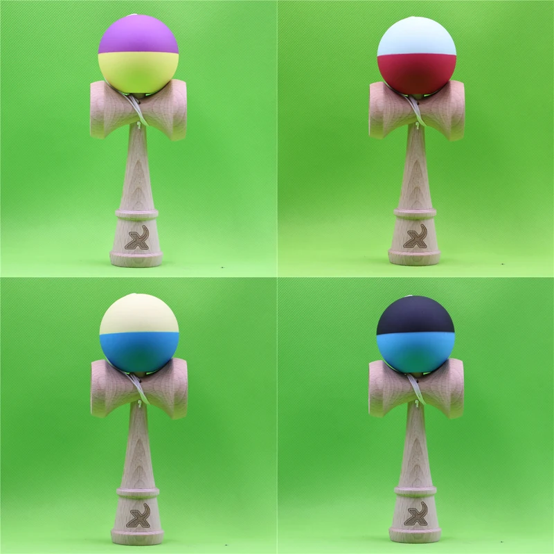 

Rubber Half Split Kendama, 4 colors Optional,with Spinner Bead,Bigger Traditional Ken,made from Beech wood,18CM Rubber Kendama