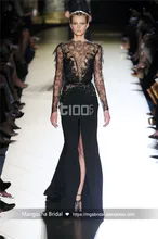 2017 Elie Saab Design Abendkleid Spitze Blumen Langarm Bodenlangen Kleider Cocktail Party Robe De Soiree MY1205-05