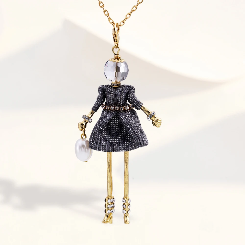 Hukai Fashion Women Cloth Doll Girl Pendant Long Chain Sweater Necklace Jewelry Gift