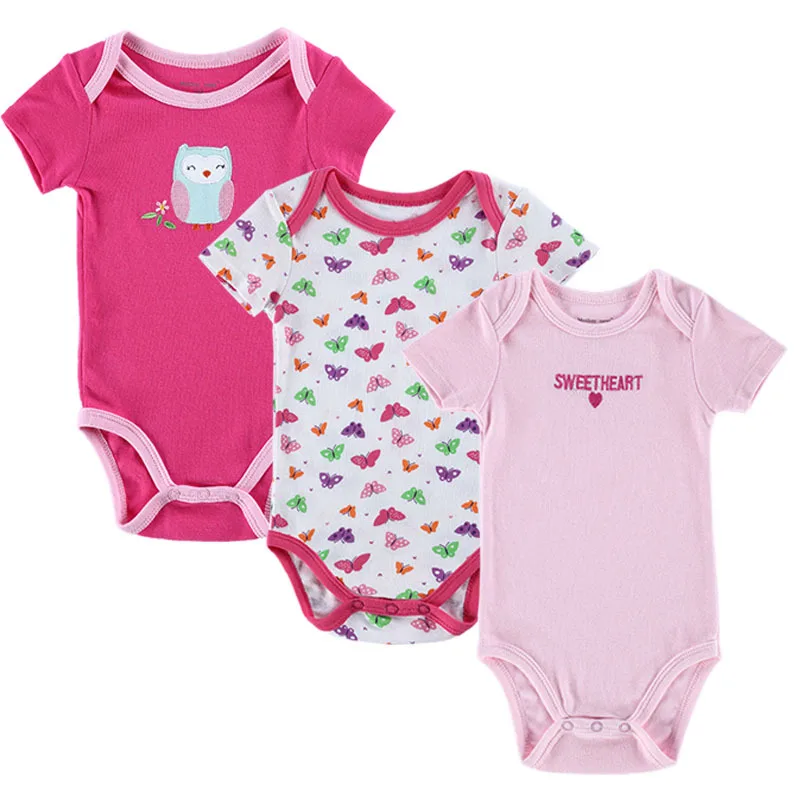 3pcs/lot Baby Rompers Новорожденные Rompers с коротким рукавом Хлопок Baby Boy Девушка Rompers Одежда для новорожденных