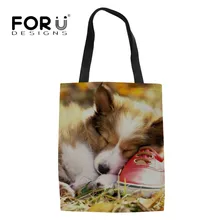 FORUDESIGNS/Большие женские сумки для покупок с милым животным принтом корги, женские многоразовые сумки для покупок, сумки-тоут, холщовые сумки на плечо для девочек