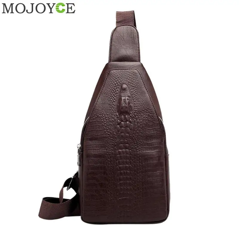 Модная мужская нагрудная сумка, сумки-мессенджеры, кожа, зарядка через USB, повседневные мужские дорожные сумки на плечо, сумка через плечо с крокодиловым узором - Цвет: Dark Brown