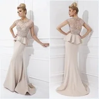 New Arrival O Neck mangas curtas Peplum Vestidos Lace Cristal Sheer Voltar Sereia Prom Vestidos com Train Vestido de Festa