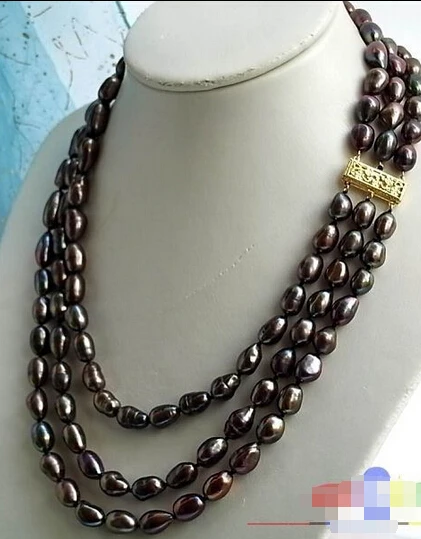 

HOT## Wholesale > >>> p884 3ROW 14MM BLACK BAROQUE FW CULTURED PEARL NECKLACE
